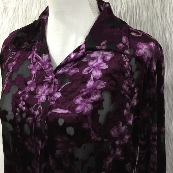 Notations Tops - Notations purple sheer velvet top small